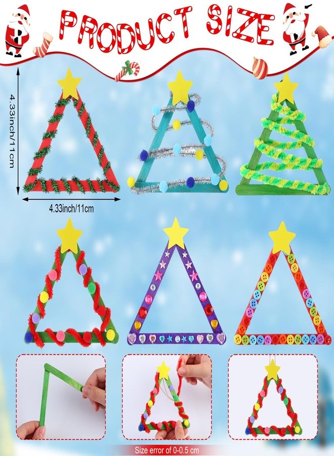 Vertintong 30 Sets Christmas Craft Kits DIY Stick Christmas Tree Ornaments Decoration Craft Stick Hairball Button Sticker Holiday Activities Party Favors - Image 3